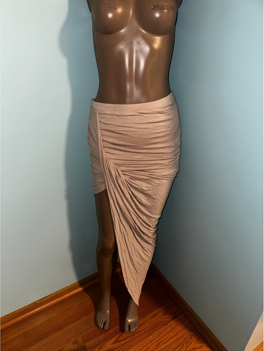 Women's Asymmetrical Ruched Beige Skirt L